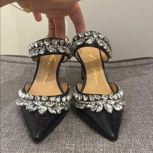Elegant Black and Silver Embellished Women's Shoes